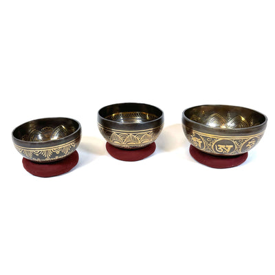 Tibetan Engraved Singing Bowl Set