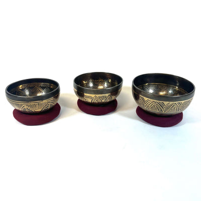 Tibetan Engraved Singing Bowl Set