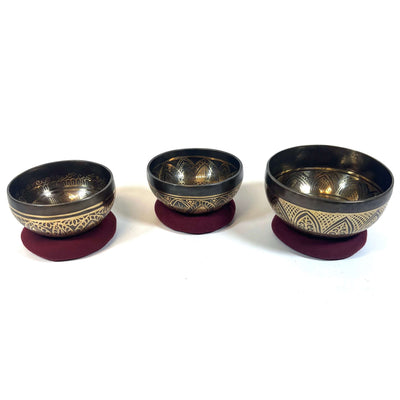 Tibetan Engraved Singing Bowl Set