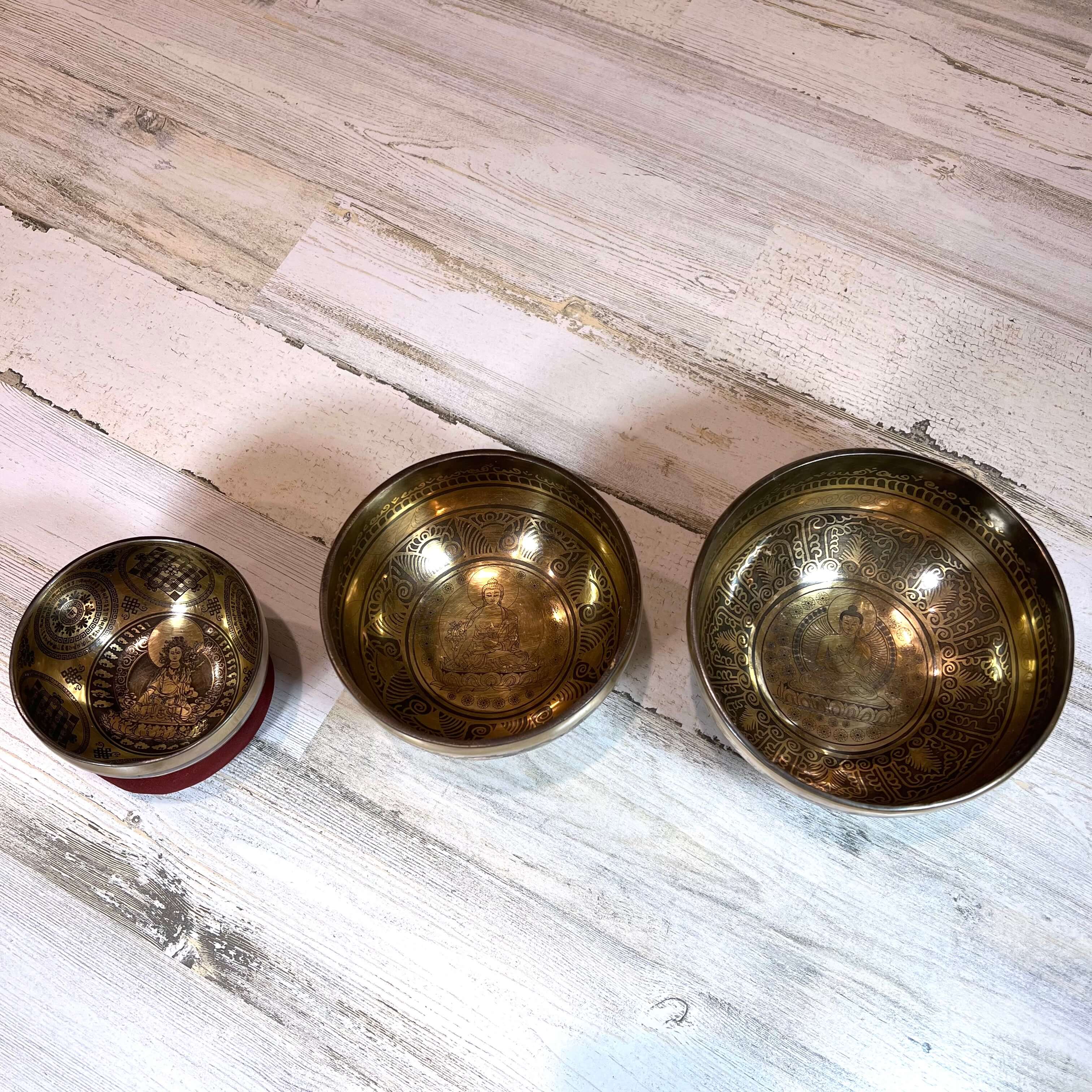 Tibetan Engraved Singing Bowl Set Inside