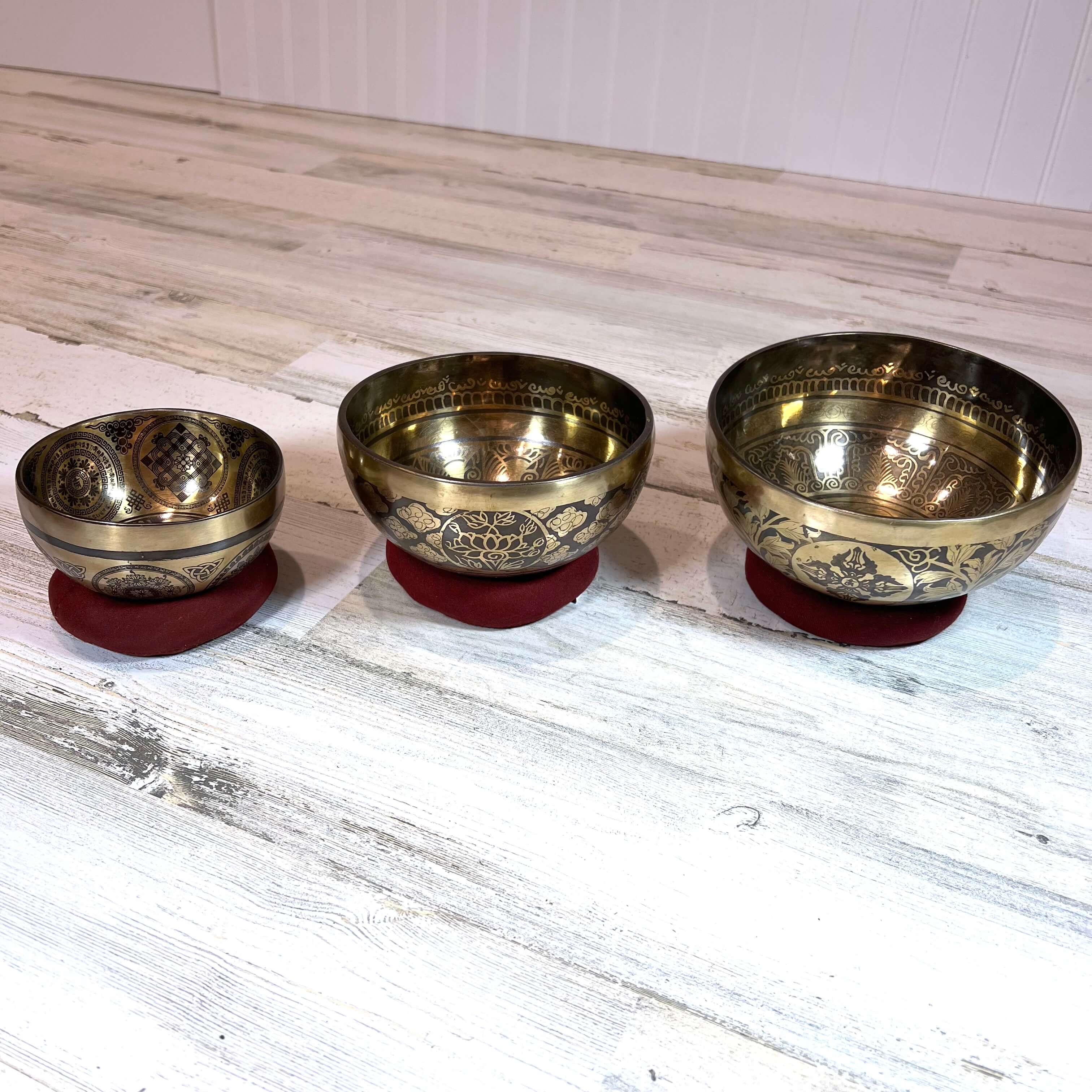 Tibetan Engraved Singing Bowl Set