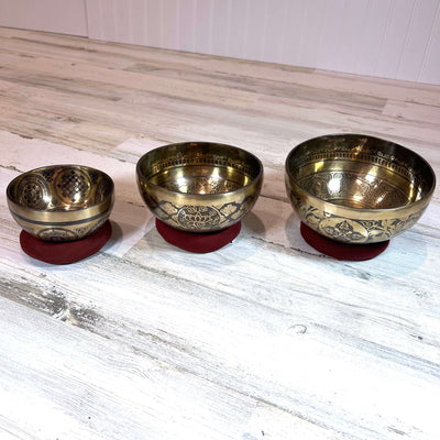 Tibetan Engraved Singing Bowl Set