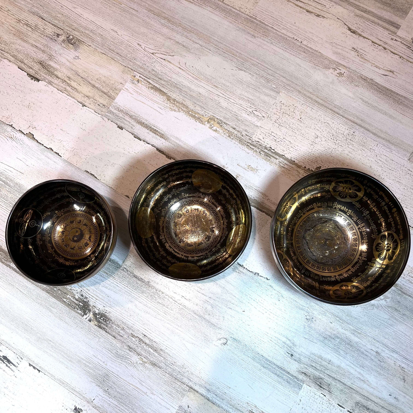 Tibetan Engraved Singing Bowl Set Inside