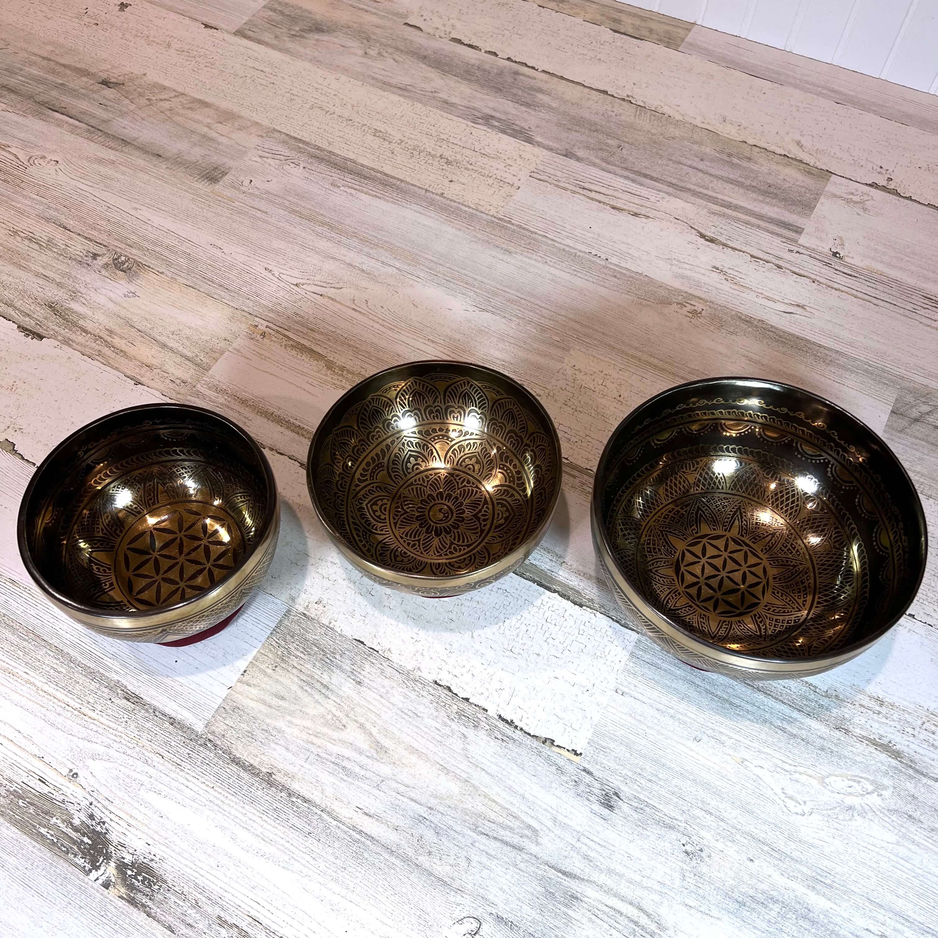 Tibetan Engraved Singing Bowl Set Inside