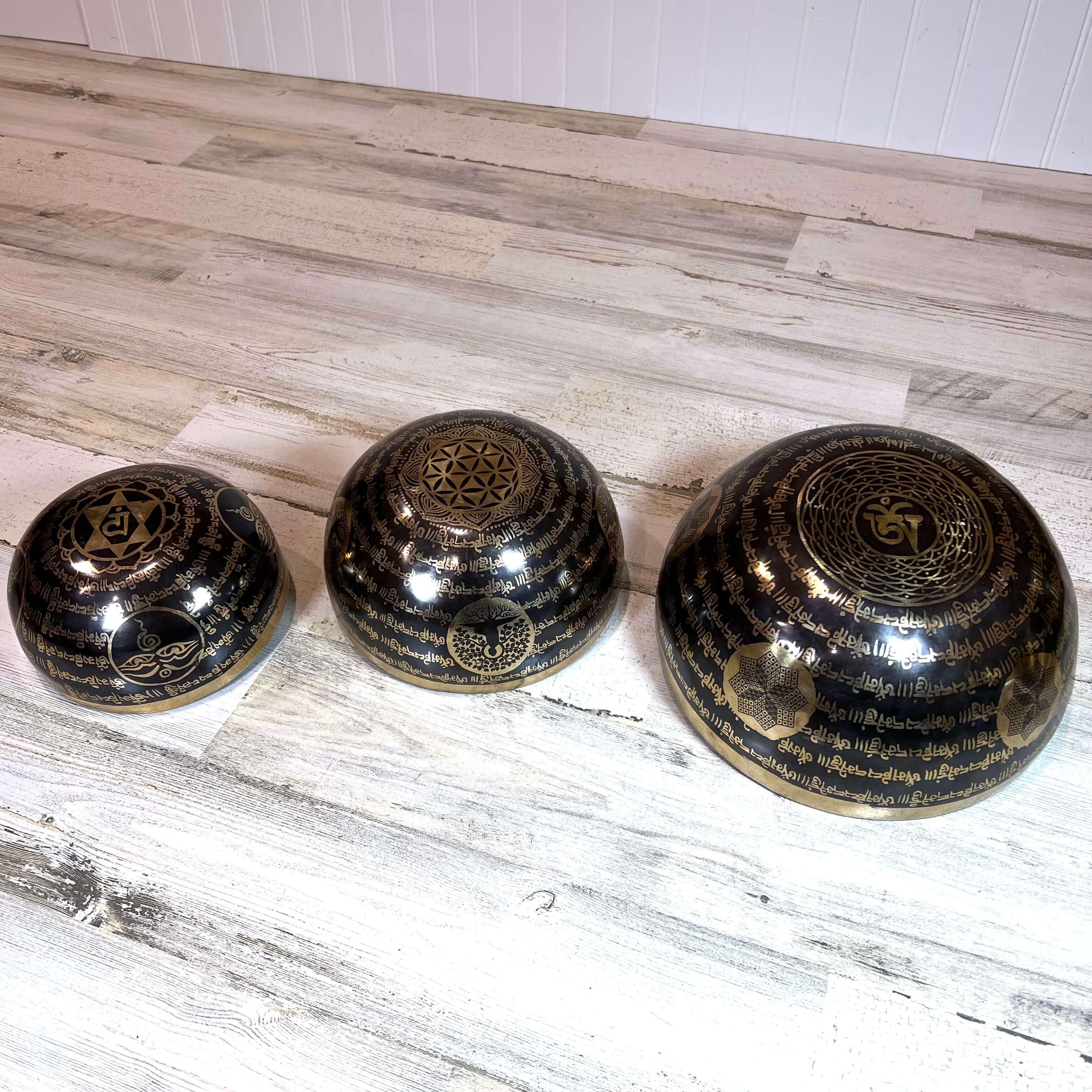 Tibetan Engraved Singing Bowl Set Bottom
